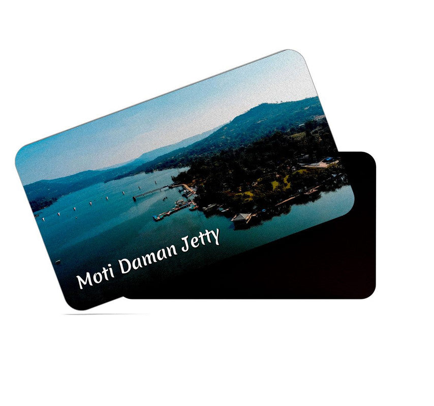 dhcrafts Rectangular Rubber Fridge Magnet / Magnetic Card Multicolor Daman Moti Daman Jetty Design Pack of 1 (8.6cm x 5.4cm)